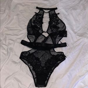 Black floral/mesh body suit lingerie